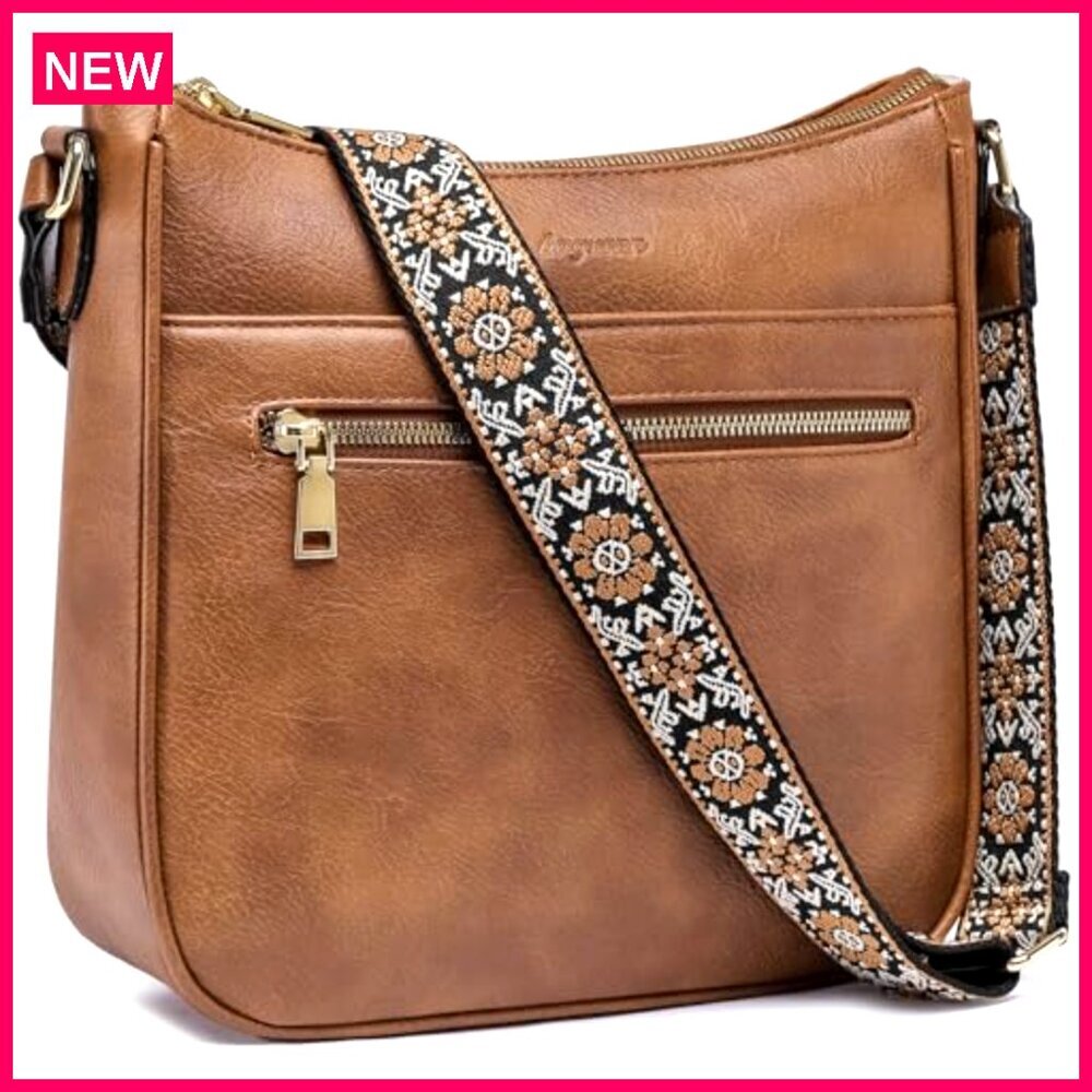 Vegan Leather Crossbody Bag Adjustable Strap Multiple Pockets Lightweight